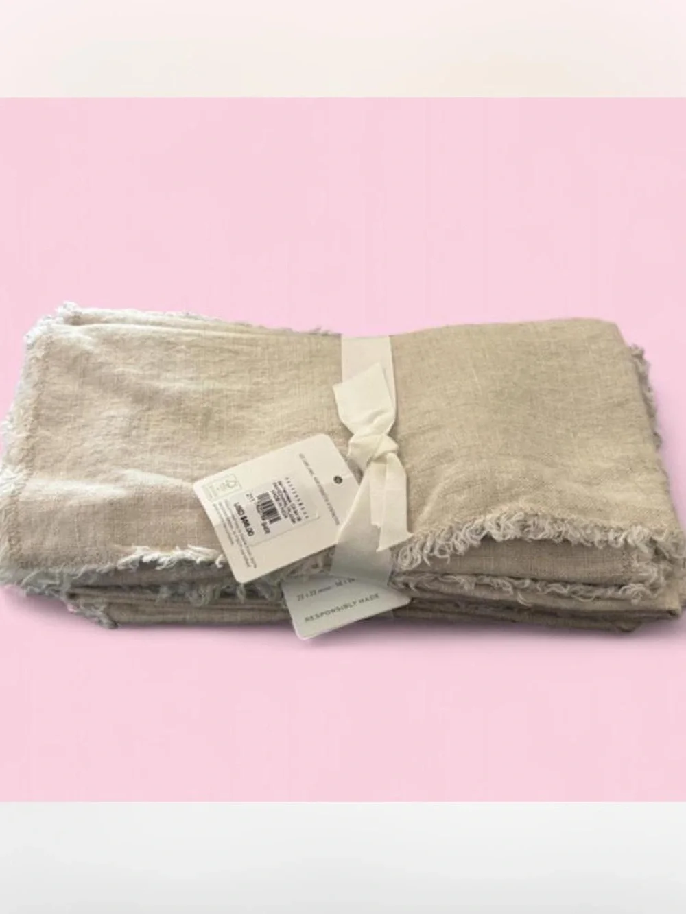Pottery Barn Linen- napkins in Light Beige with Fringed Edge size 22x22